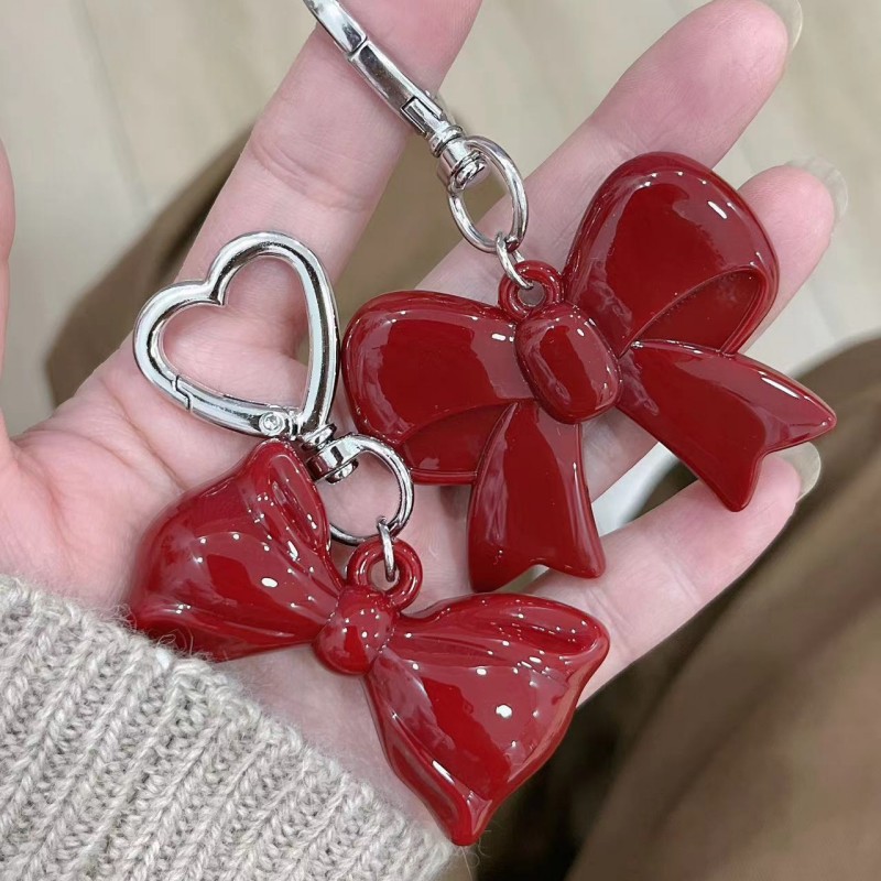 26g Weight Keychain Classification 1 Piece Quantity Daily Occasion Acrylic Material Heart Shape, Bow Knot Pattern Plating Design Sweet Style 1 Piece Sweet Heart Shape Bow Knot Acrylic Plating Keychain 11