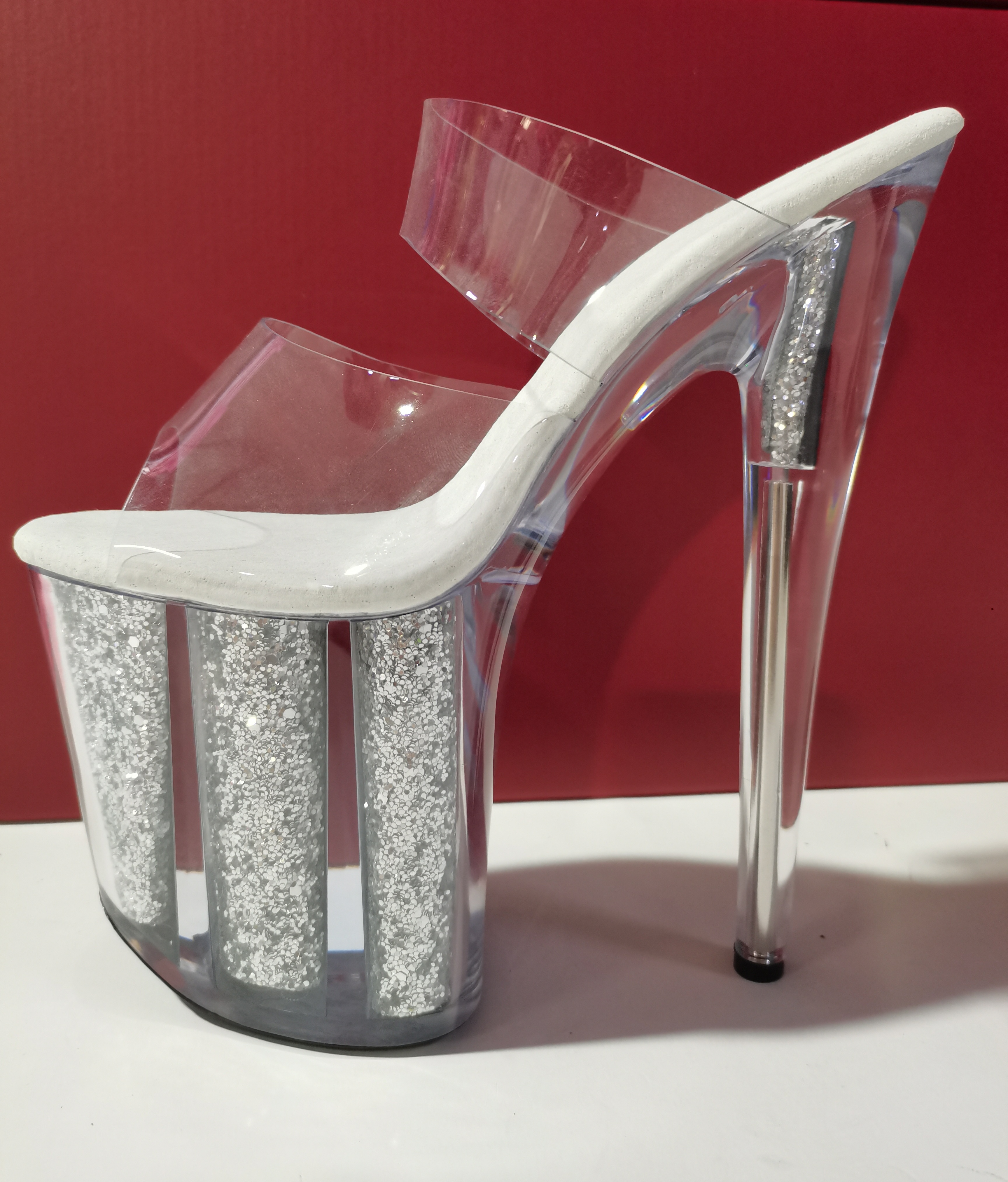 20cm tubo de acero zapatos de tacón antideslizante modelo de desfile zapatos de entrenamiento impermeables especiales de diamante de agua sandalias de cristal transparente image 22