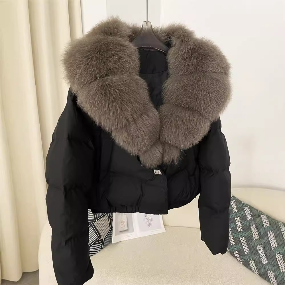 25冬季新款女式短款时尚保暖羽绒服小个子洋气超大真狐狸毛领外套