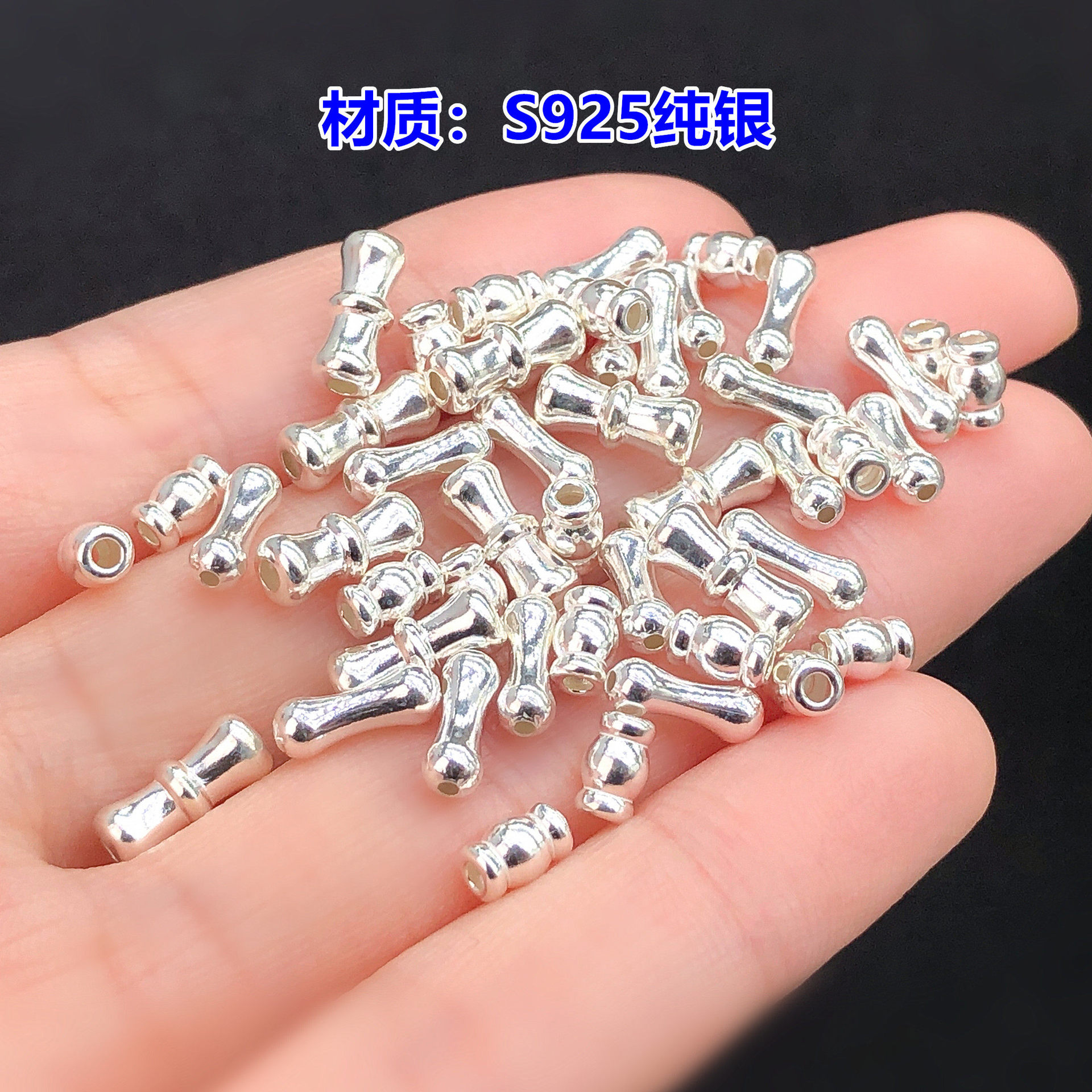 S925 Sterling Silver Smooth Bamboo Knot Bone-Shaped Small Barrel Beads Spacer Beads Crystal Jewelry Weaving Bracelet Necklace DIY Accessories