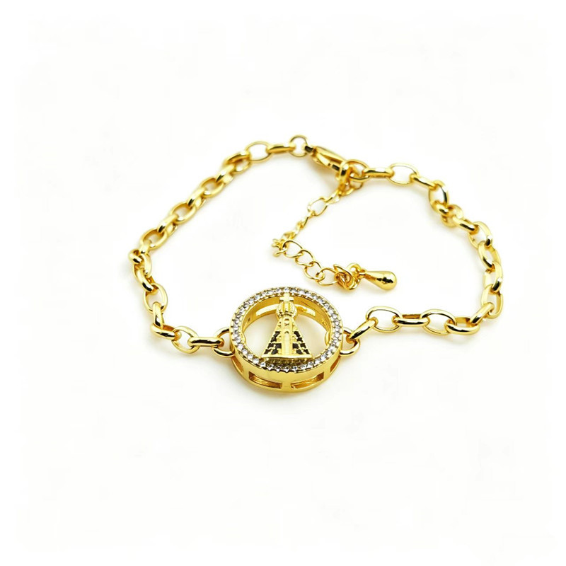Gold-Plated Copper Bracelet with Diamonds, Virgin Mary Design, European and American Style Niche Design Jewelry, Cross-Border Hot-Selling Product, Supports Customization