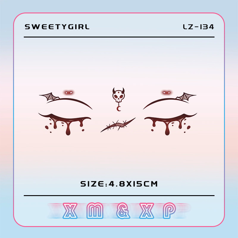 Halloween Dark Eye Makeup Tattoo Stickers Blood Drops Bat Skull Little Devil Sweet Cool Gothic Atmosphere Temporary Tattoo~