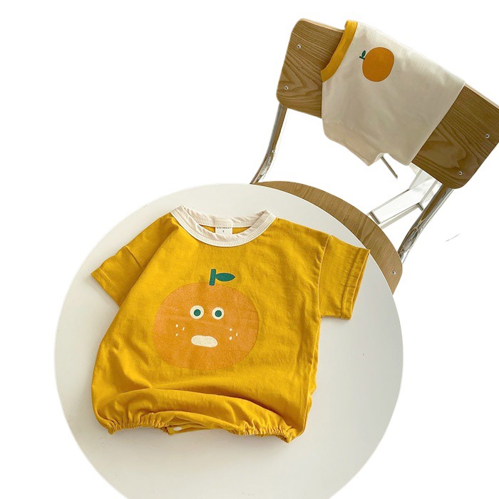 Estilo coreano niñas bebé fruta mameluco ins recién nacido bebé fruta impresión triángulo mameluco vaina