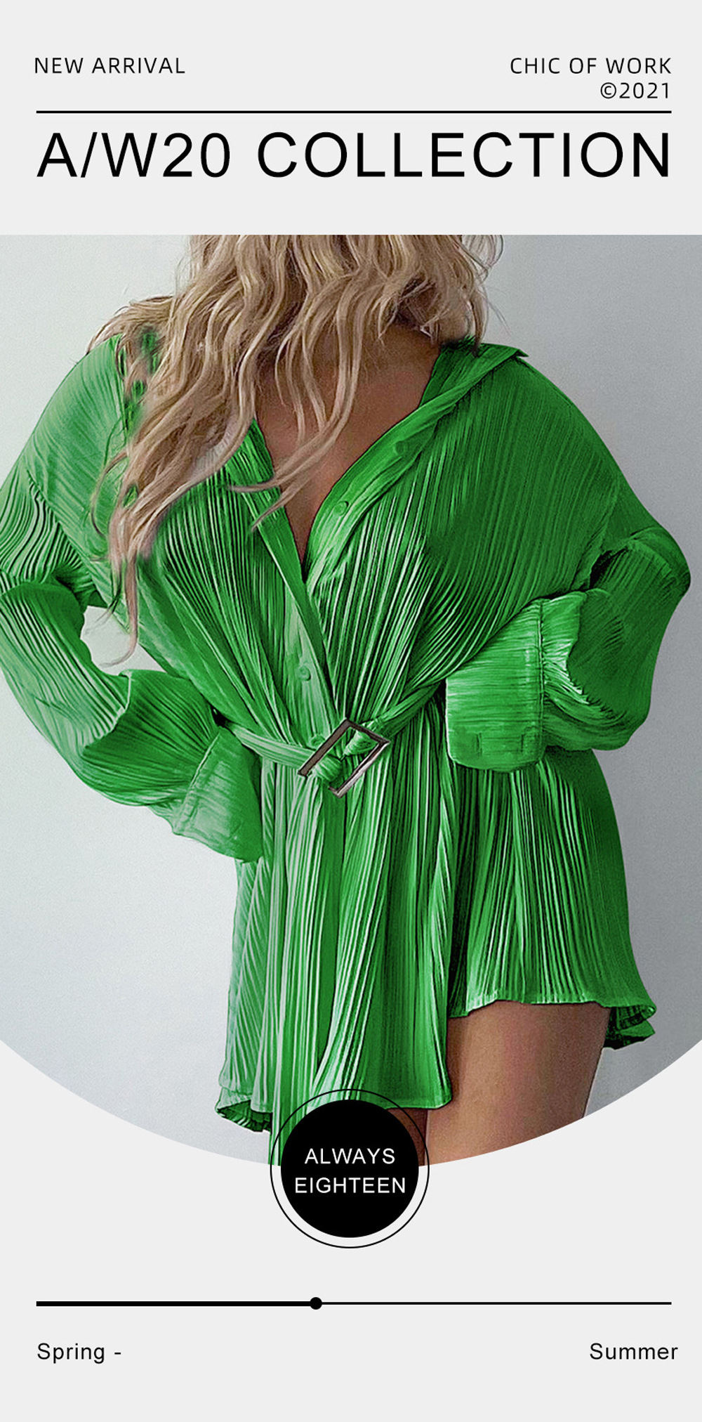 Women's Clothing 2024 women's new shirt collar fashion women's elastic waist pleated long sleeved lace up dress_mkmklike.com