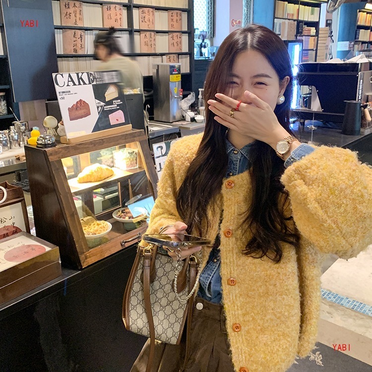 曾小咸韩系蓝色复古牛仔衬衫外套女秋冬毛衣宽松上衣早秋流行套装|undefined