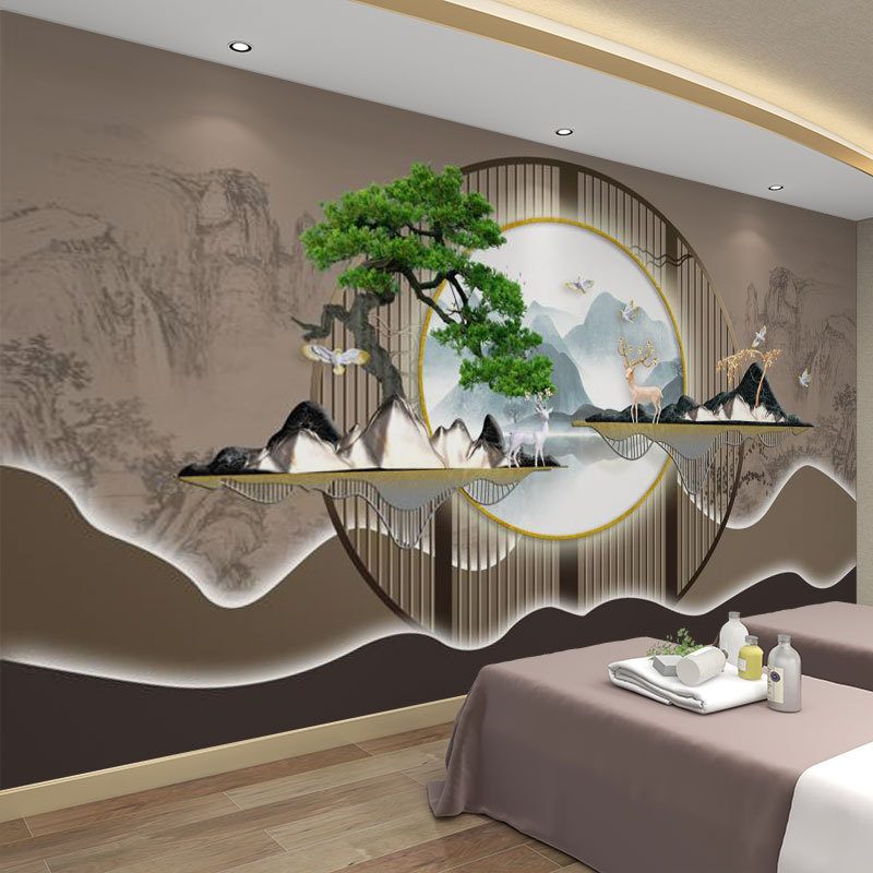 墙纸3d立体中式格栅墙布背景墙壁纸客厅装饰壁布店铺装修壁画|undefined