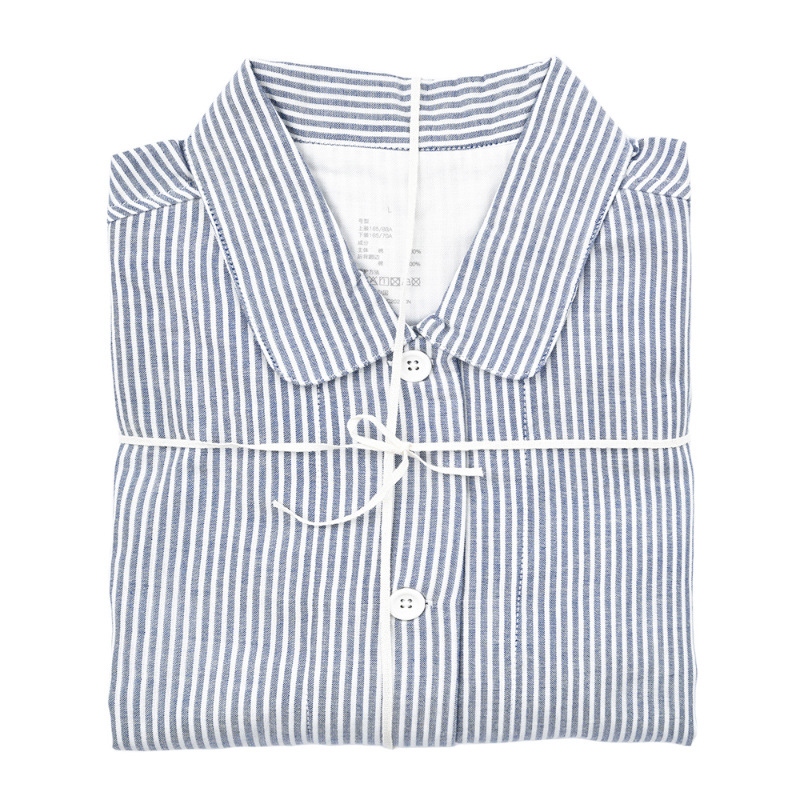 DL866 네이비 스트라이프 _ 여성용 더블 원사 긴 소매 바지 위아래 세트