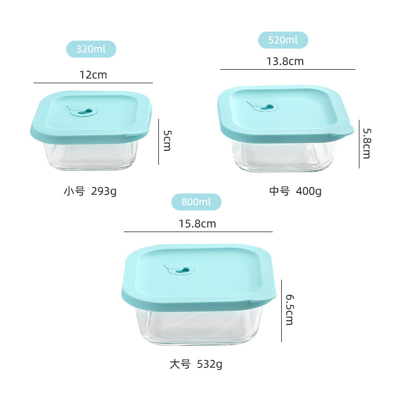 Cuadrado de vidrio de borosilicato lonchera estudiante trabajo microondas horno de alta temperatura resistente lonchera refrigerador crisper vidrio
