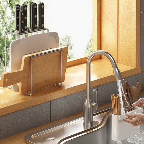 304 stainless steel knife storage rack knife holder chopping board integrated rack with chopstick cage kitchen household cutting board storage rack