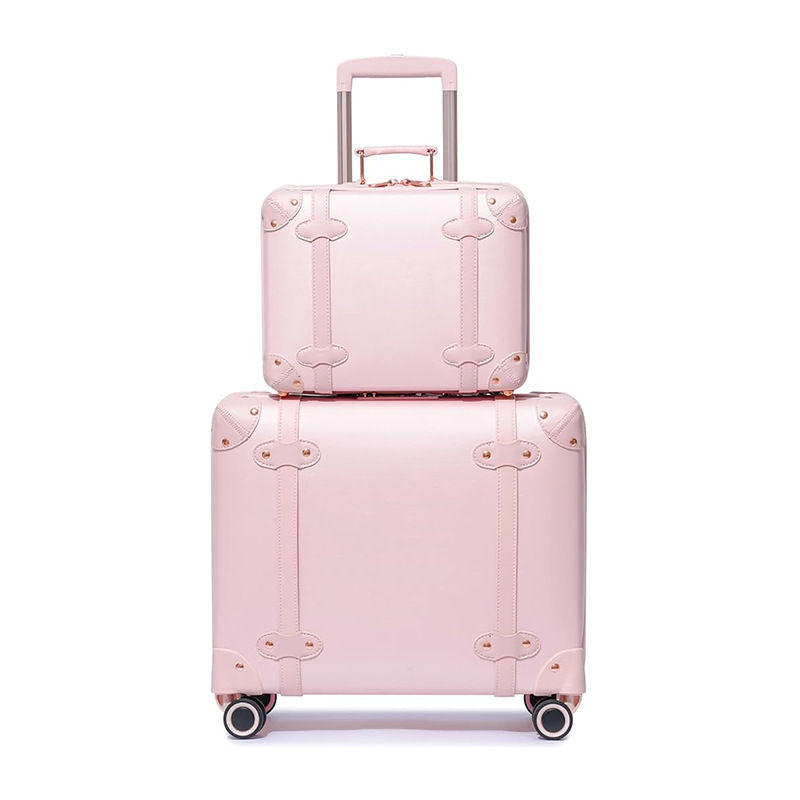 Vali nhựa PC vintage hồng size cabin 20 inch bánh xe xoay 360 độ êm ái — Màu hồng chi tiết 7