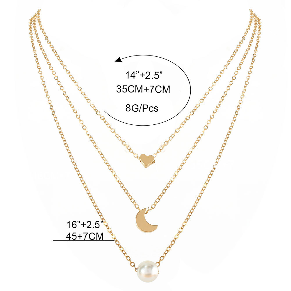 European And American Fashion Alloy Star Moon Pearl Pendant Necklace Jewelry Wholesale display picture 1