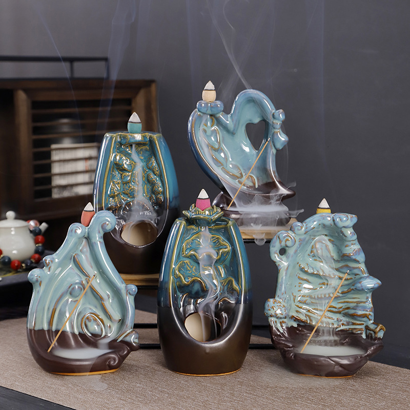 Backflow incense burner ceramic new creative mountain flowing water incense burner ceramic line incense road cross-border ornaments