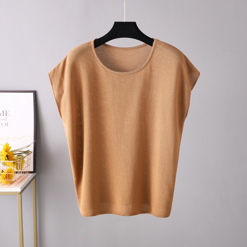 Rayon Fabric Type Regular Top Length T-shirt Tops Type Wholesale Women'S Elegant Solid Color Sleeveless T-Shirts