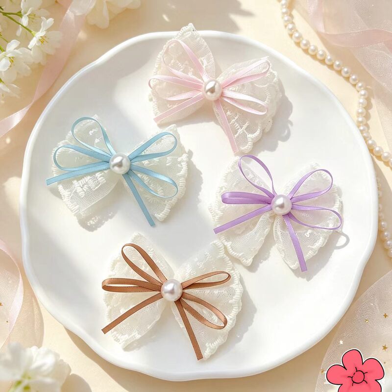 Korean-Style Lace Pearl Bow Simple Hairpin Elegant Lace Handmade High-End Hair Clip Side Clip Bangs Clip Korean-Style Lace Pearl Bow Simple Hairpin Elegant Lace Handmade High-End Hair Clip Side Clip Bangs Clip