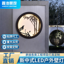 鑫池景观照明圆形户外防水壁灯复古新中式室外庭院灯简约风景画