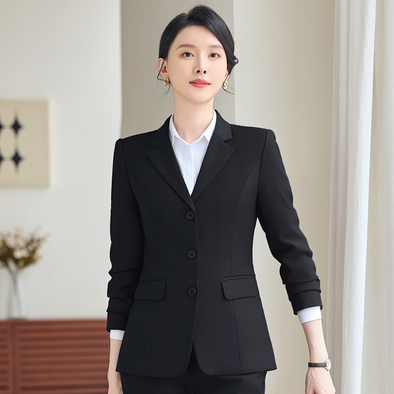 Professional Three-Button Blazer for Women, Workplace Formal Wear, Spring and Autumn Hotel Waiter Work Uniform, Sales Staff Uniform