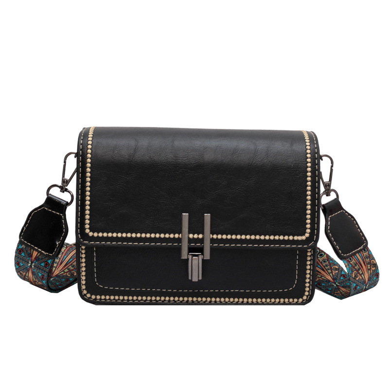 Popular retro textura bolso cuadrado para mujeres 2025 nuevo estilo simple de moda bolso de hombro correa ancha mochila casual
