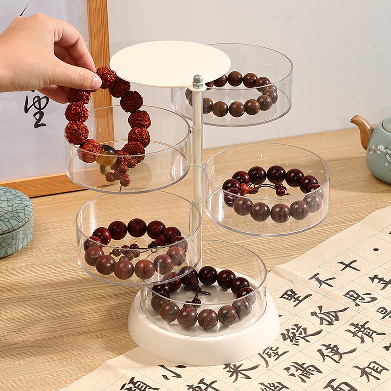 Wenwan classification storage box rotating dustproof jewelry jewelry box Buddha beads Bodhi bracelet display box transparent jewelry box
