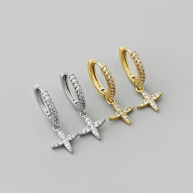 Fashion Shiny Cross Star Pendant Copper Earrings Wholesale Nihaojewelrypicture2
