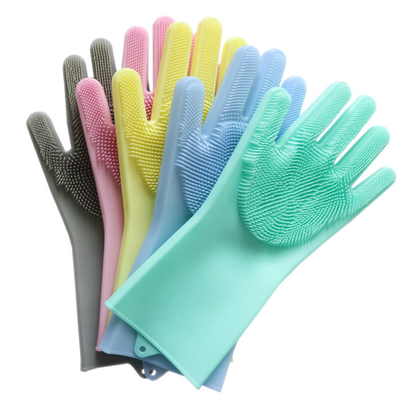 En stock guantes de silicona cocina negocio hogar lavavajillas limpieza impermeable aislamiento térmico guantes mágicos lavavajillas cepillo antiadherente aceite