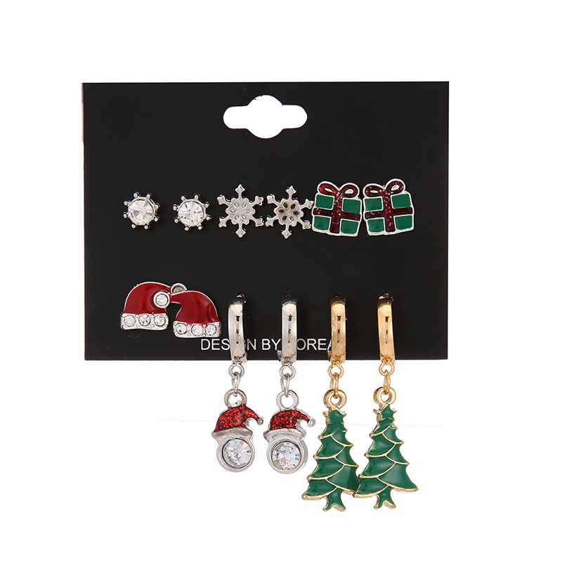Cute Christmas Hat Christmas Tree Snowflake Alloy Enamel Plating Inlay Rhinestones Drop Earrings Ear Studs 1 Set display picture 5