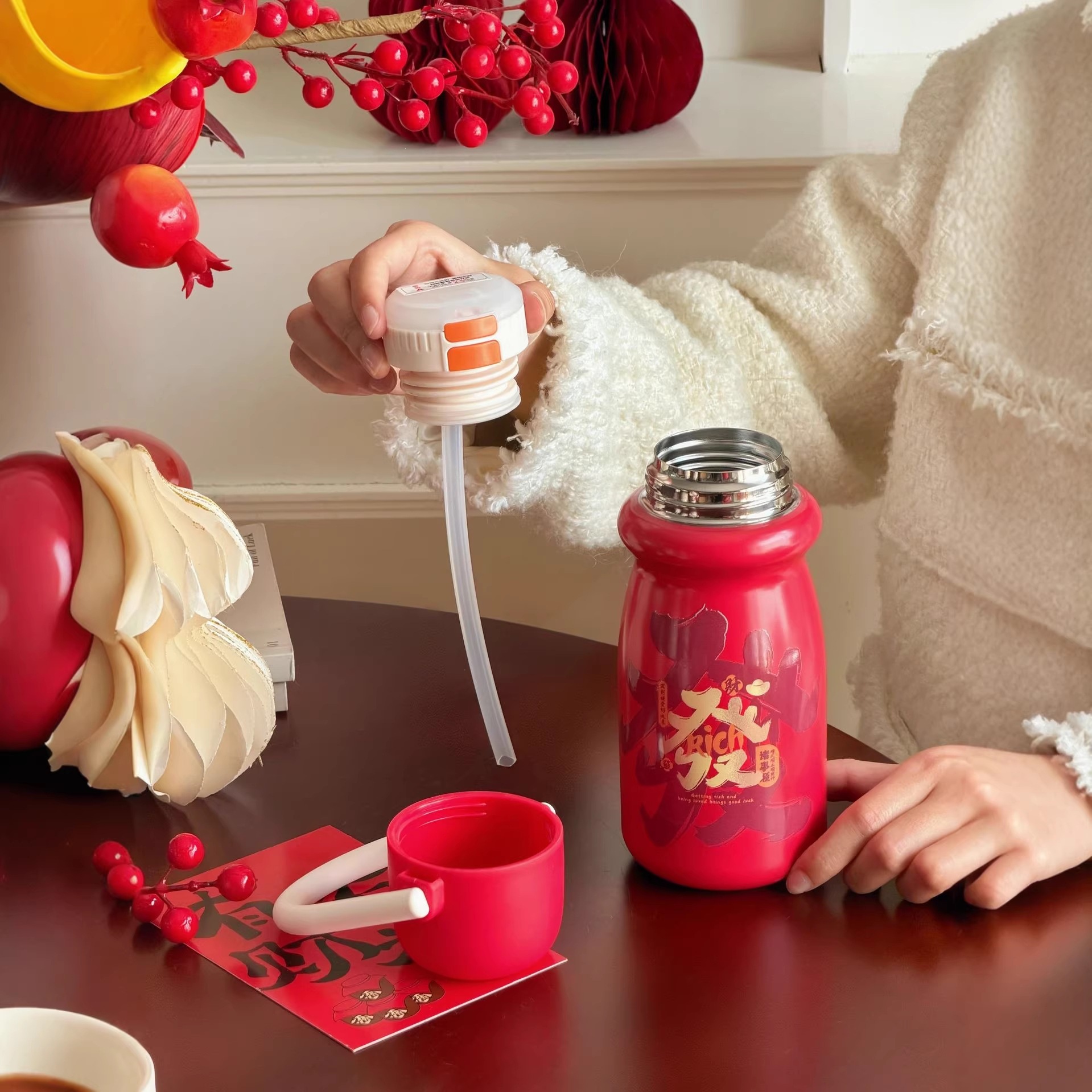 Año Nuevo Mango Taza de agua aislante portátil de alta calidad exquisita gran capacidad rica Taza de agua aislante portátil