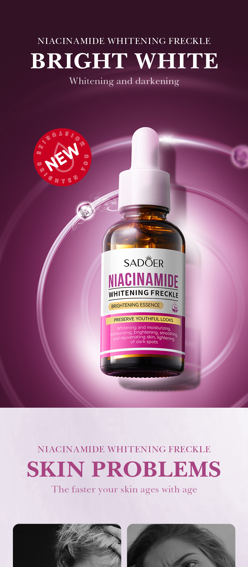 SADOER Tutta la nicotinamide sbiancante per le lentiggini rimuove l'essenza idratante, idratante e restringente i pori_voghion.com