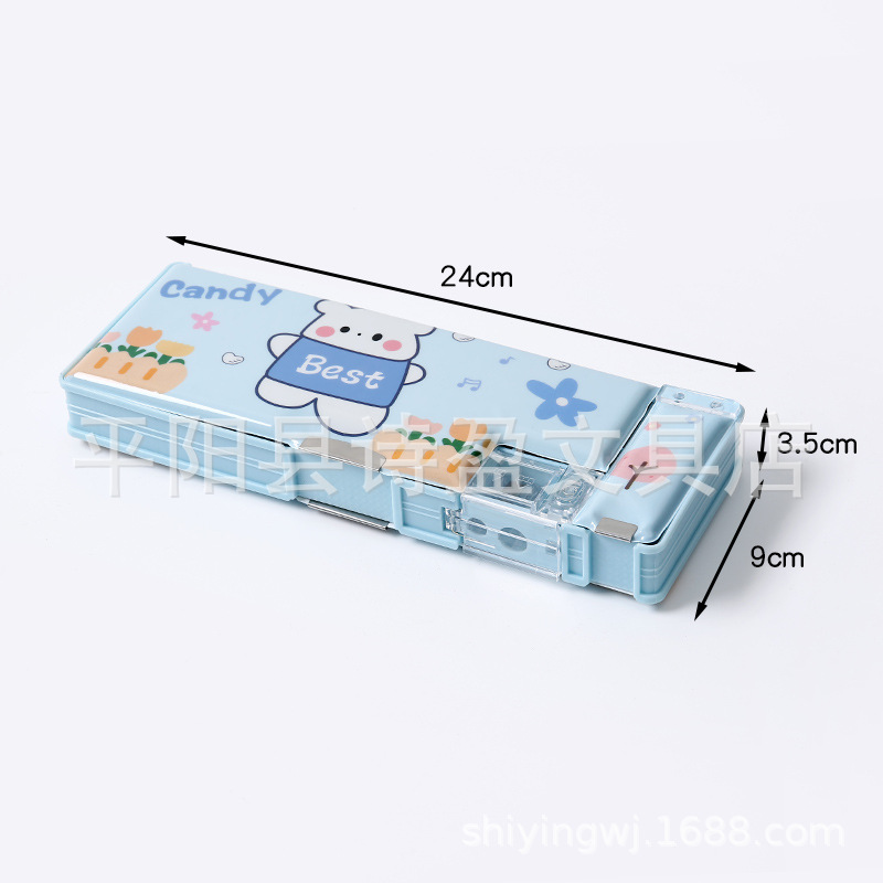 Niña Linda caja de papelería creativa estudiante de escuela primaria puerta doble multifuncional caja de lápiz de gran capacidad caja de lápiz niño regalo