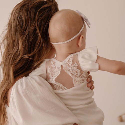 Newborn Baby Girls' Summer Thin Cotton Sleeveless Sweet Lace Trim Ruffled Hollow Triangle Crawling Romper
