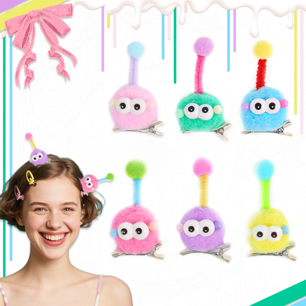 Nuevos niños lindos brocas de pelo de bola de carbón dopamina colorida antena muñeca brocas de pelo extrañas bolas de pelo de ojos grandes