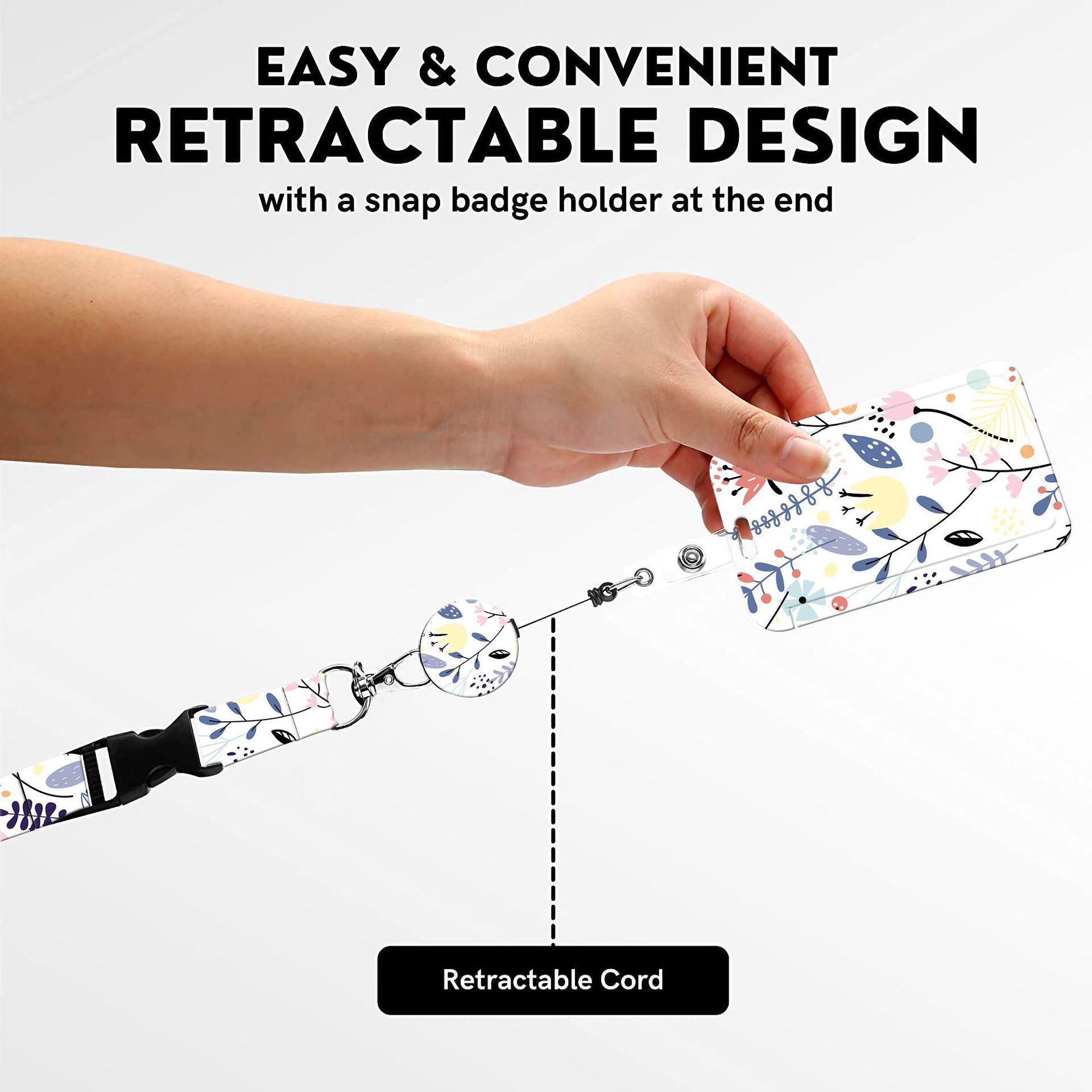 Botón de fácil tirar floral, cordón de transferencia de calor de poliéster fácil de tirar, cordón de teléfono móvil, tarjeta de identificación impresa, regalo de maestro y enfermera