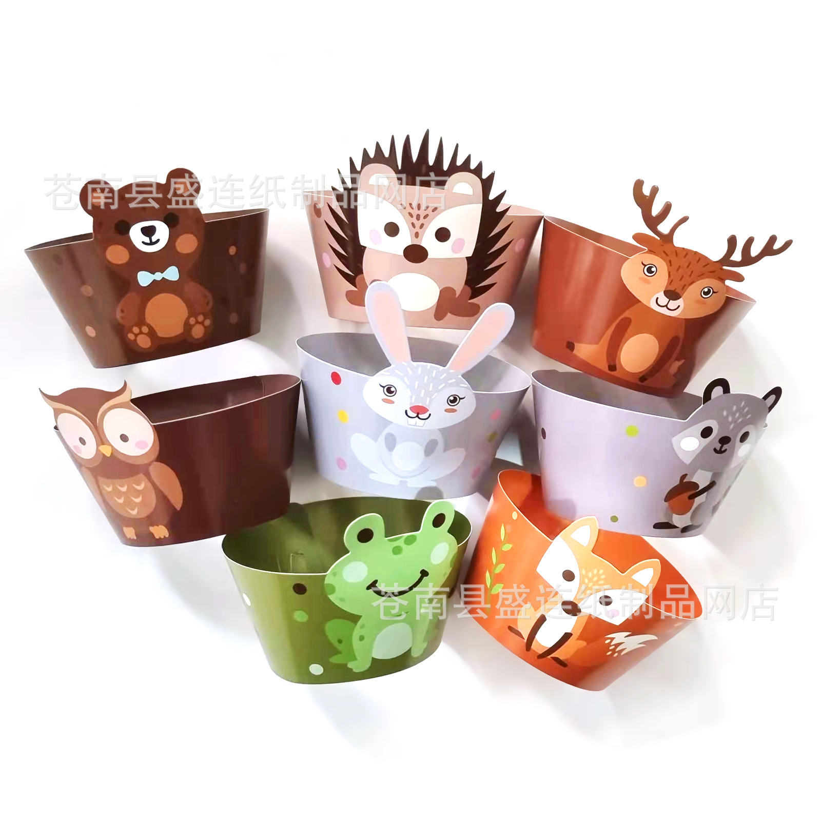 Animal del bosque tema pastel taza de papel borde de la torta Tarjeta de inserción fiesta de cumpleaños de los niños pastel de decoración de la taza Tarjeta de inserción