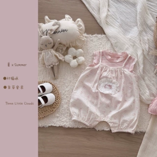 夏季婴幼儿女宝宝甜美可爱猫咪韩系kitty背心背带两件套装短爬