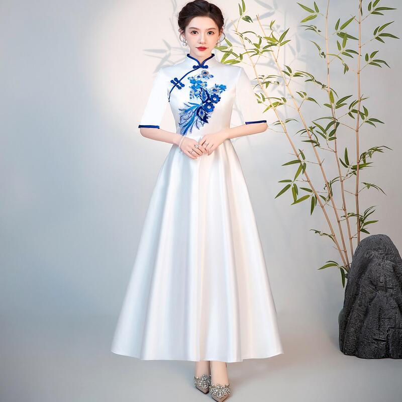 Autumn and Winter Mid-Length Sleeve High School Student Choir Performance Attire Ceremonial Award Dress Reception Chinese Cheongsam Dress Autumn and Winter Mid-Length Sleeve High School Student Choir Performance Attire Ceremonial Award Dress Reception Chinese Cheongsam Dress