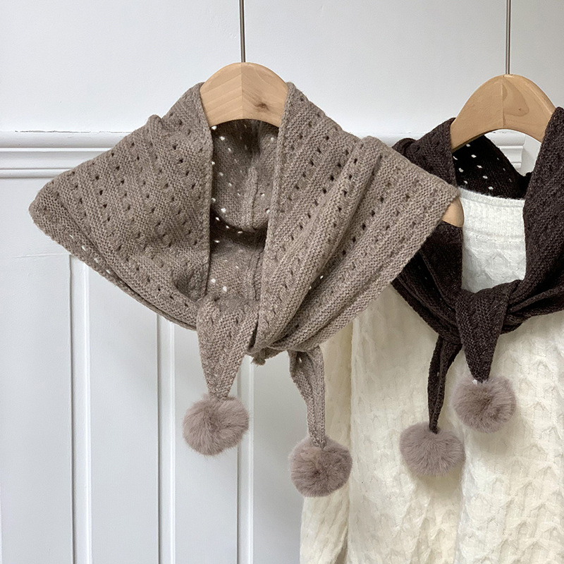 Sopa de mujer coreana de estilo universal bollo de lana original lindos bollo de lana triángulo tela bufandas de lana cálidas