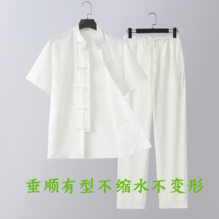 Tang Suit Men's Summer Short-Sleeved Suit Chinese Style Handmade Button Half-Sleeved Chinese Style Dad Suit Grandpa Suit Chinese Style Casual Wear