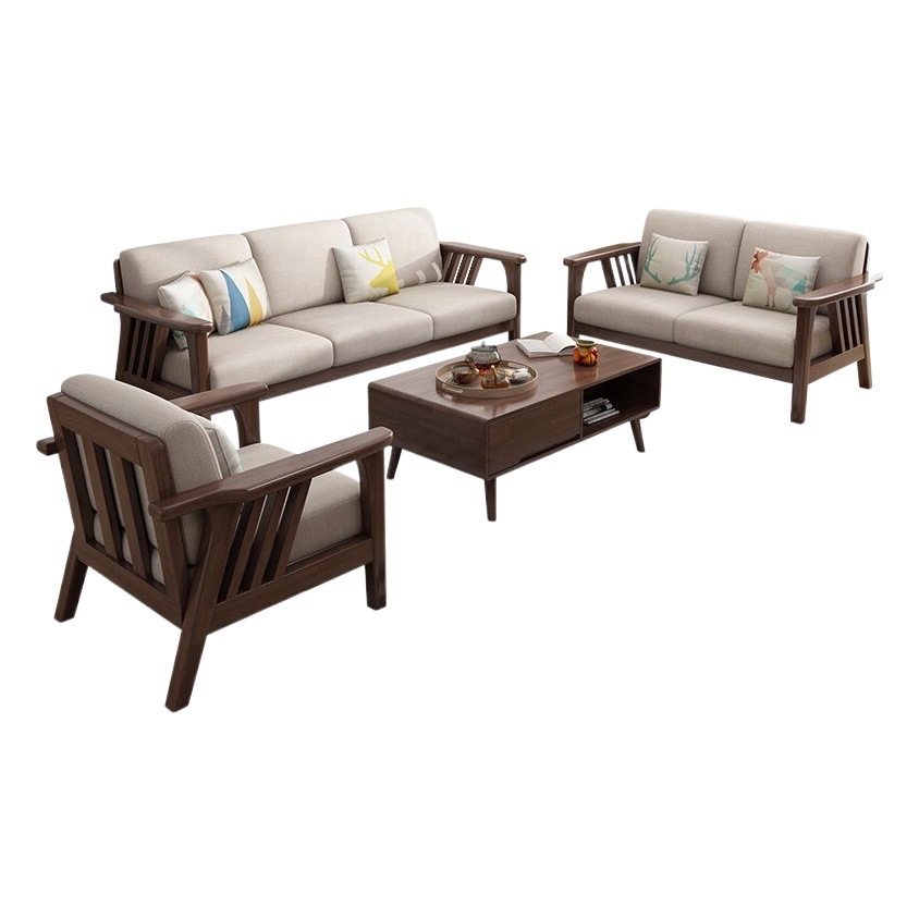 Nordic Rubber Wood Sofa Simple Modern Fabric Concubine Corner Sofa Small Apartment Five-person Living Room Furniture