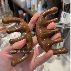 按摩木梳頭部經絡梳檀木五指五齒筋絡頭療五經木梳子