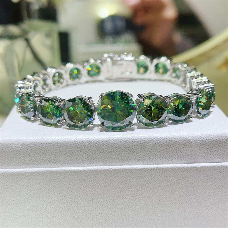 Green Moissanite 5 Carat Tennis Bracelet European and American New Large Carat Exaggerated Diamond Bracelet Jewelry Wholesale Price