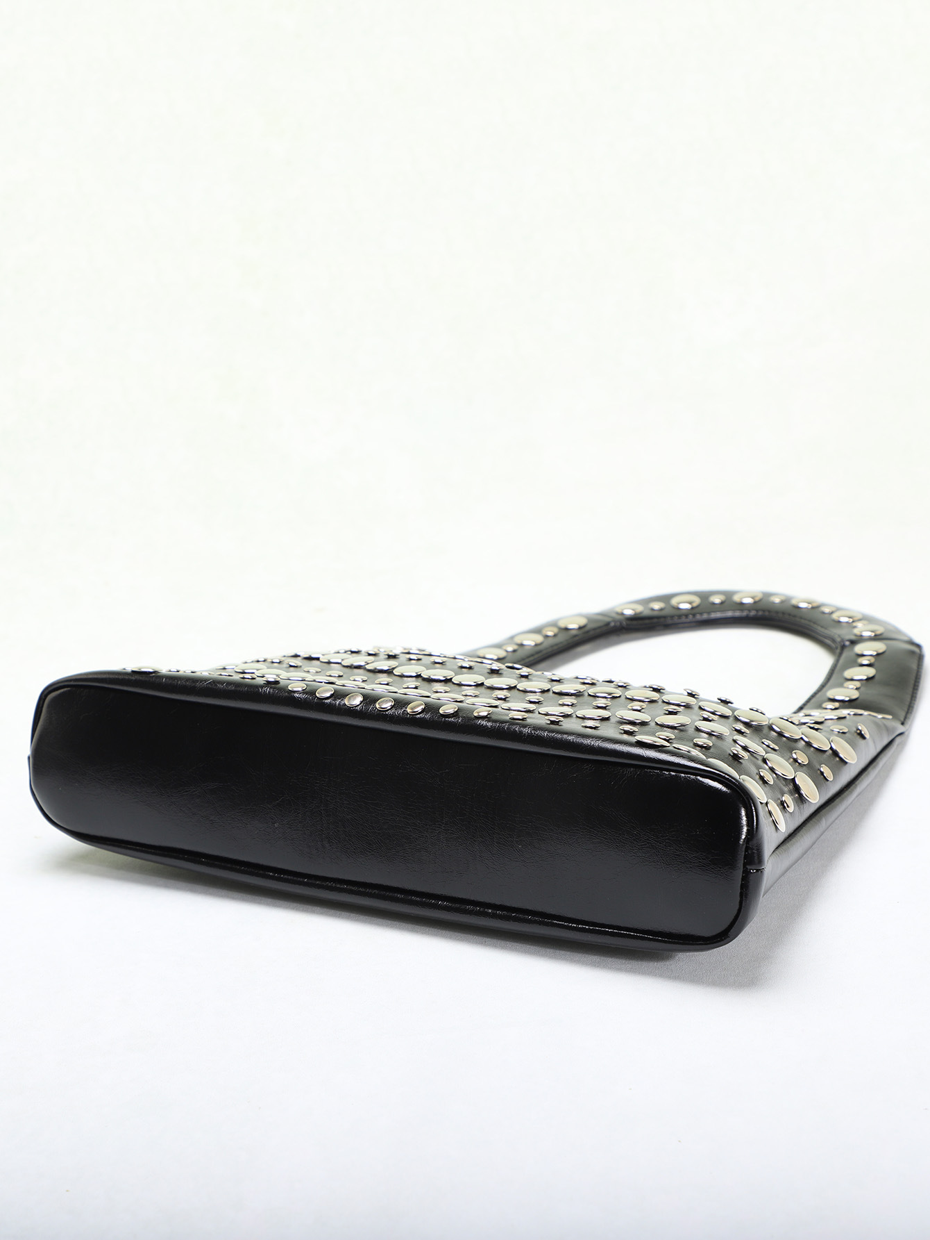 795g Weight Polyester Lining Material Rivet Fashion Element Open Closure Type Single Shoulder Strap Strap Type Shoulder Bag Bags Type Casual, Shopping Occasion Pu Leather Material Solid Color Pattern All Seasons Season Women's Gender Streetwear Style Dumpling Shape Shape Women's Pu Leather Solid Color Streetwear Rivet Dumpling Shape Open Shoulder Bag 6