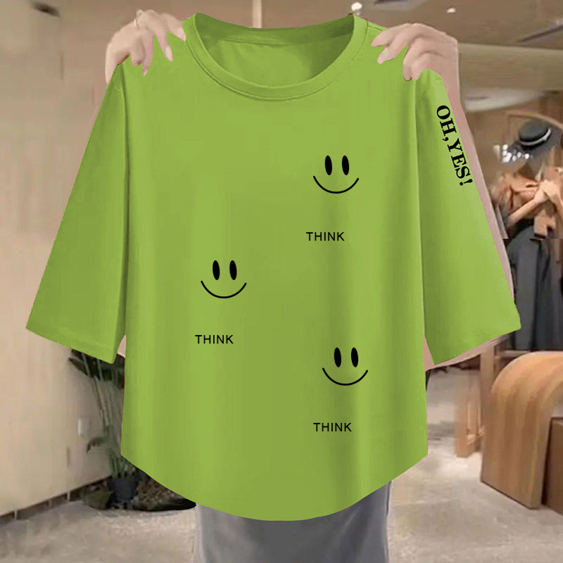 New loose and slim trend 2026 versatile Korean tops simple three-quarter sleeve casual women's T-shirt spring and summer 4
