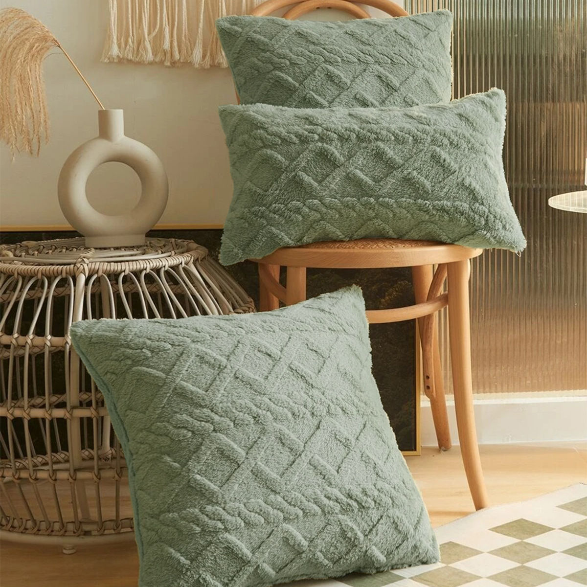 Funda de almohada jacquard de doble cara trenzada transfronteriza, funda de almohada de felpa para sofá, no incluye núcleo de almohada TEMU, envío directo