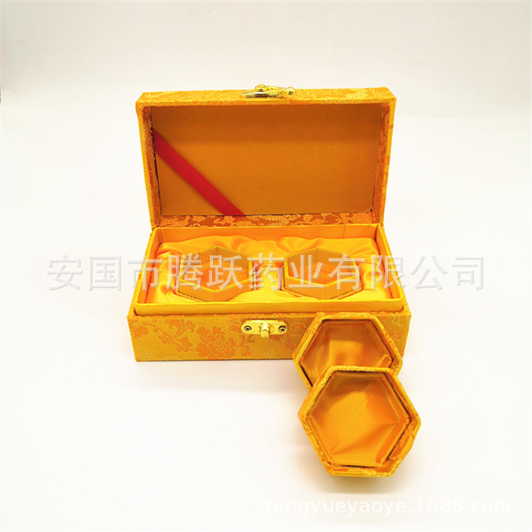 Yellow Brocade Gift Box Hexagonal Empty Pill Box Set of 2 for Herbal Balls and Presents key features