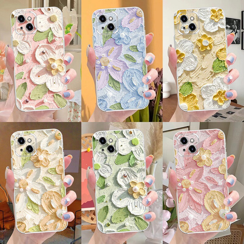 Suitable for Apple 17 Phone Case Wholesale 16Promax Oil Painting Style 12 Flowers 3D Spring and Summer Iphone15 Transparent 14 Suitable for Apple 17 Phone Case Wholesale 16Promax Oil Painting Style 12 Flowers 3D Spring and Summer Iphone15 Transparent 14