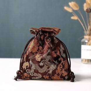 High-End Embroidered Brocade Bag, Double-Layer Velvet Drawstring, Festive Auspicious Cloud Jewelry Storage Bag