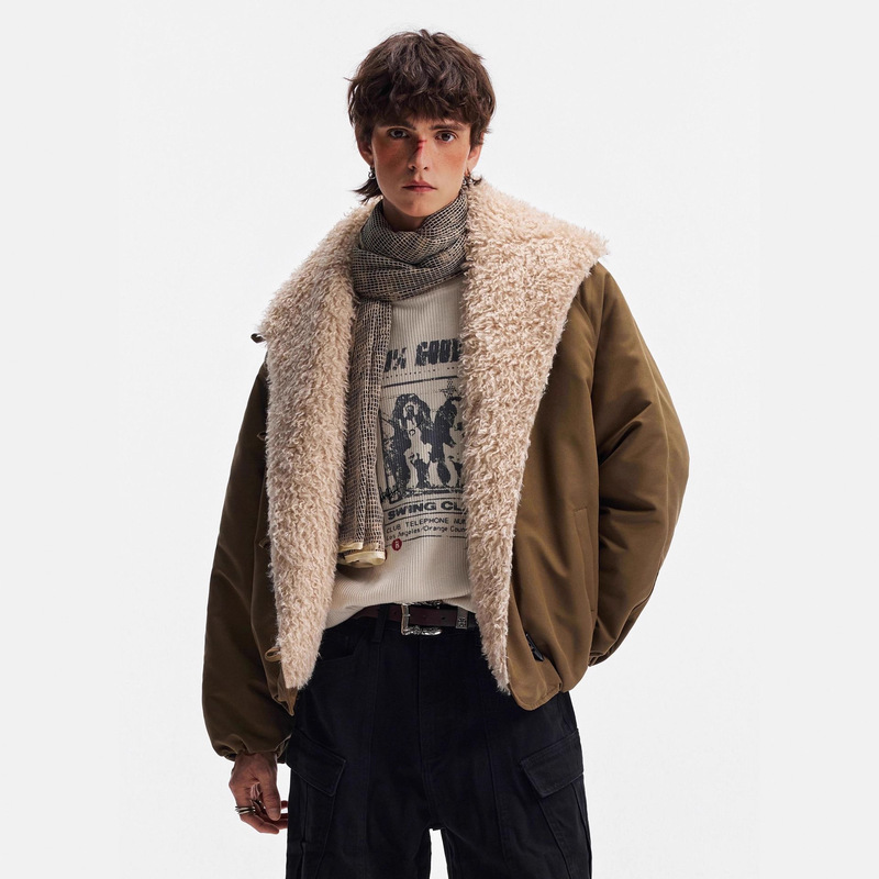 Trendy Brand Puffy Large Lapel Bubble Cotton Jacket for Men and Women, Short Wide Fit Boxy Jacket Coat with Toggle Buttons for Autumn and Winter