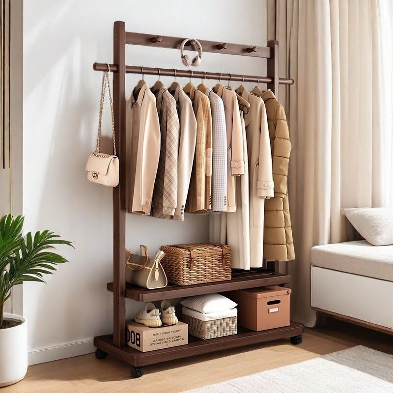 Clothes Rack for Home Use in the Bedroom, Simple Floor-Standing Coat Rack, New Model, Non-Solid Wood, Space-Saving Clothes Hanger Clothes Rack for Home Use in the Bedroom, Simple Floor-Standing Coat Rack, New Model, Non-Solid Wood, Space-Saving Clothes Hanger