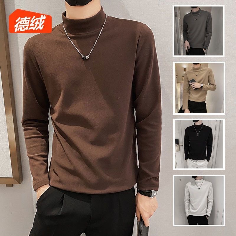 고품질 독일 벨벳 하프 터틀넥 남성용 이너 레이어 양면 벨벳 남성용 따뜻한 긴팔 티셔츠