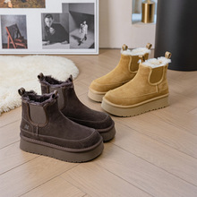 甩头真皮真毛切尔西雪地靴女2025冬新款厚底保暖显脚瘦短筒大棉鞋