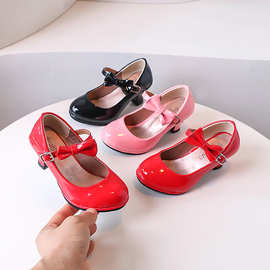女童小皮鞋儿童高跟鞋2025春季新款小女孩公主鞋洋气蝴蝶结中大童